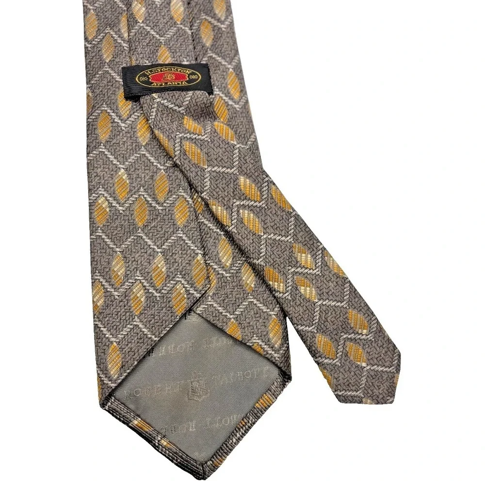 Vintage Robert Talbott Silk Woven Tie Gray‎ Gold 